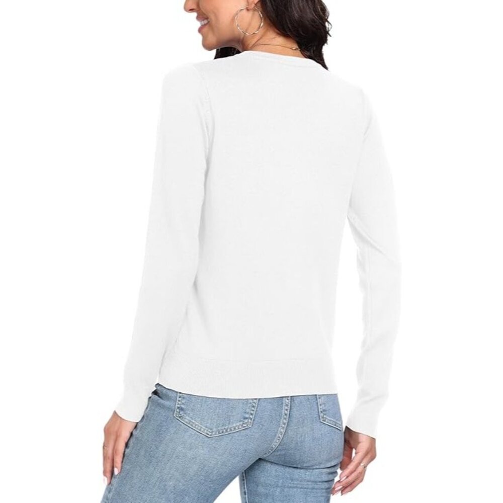 YUNDAI Long Sleeve Sweater Oversized Crew Neck Knitted White Viscose Blend Small - Picture 3 of 9